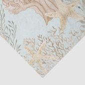 Waterverf Strand Zee Koraal Zeester Shell Blauw Tissuepapier (Detail)