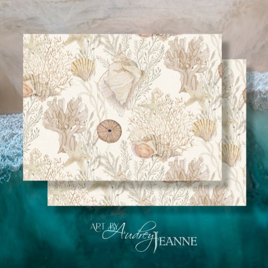 Waterverf Strand Zee Koraal Zeester Shell Oceaan Tissuepapier