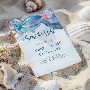 Waterverf Strand Zeester Zee Schelpen Viering Save The Date