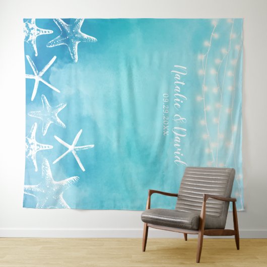 Waterverf Strand Zeester Zomer Trouw Achtergronden Wandkleed (In Situ (horizontaal))