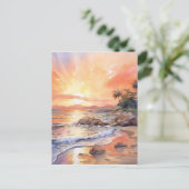 Waterverf strand zonsondergang achtergrond briefkaart (Staand voorkant)