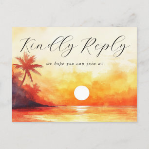 Waterverf Strand Zonsondergang Liedje Verzoek RSVP Uitnodiging Briefkaart