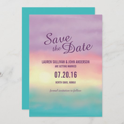 Waterverf Strand Zonsondergang Romantiek | Bewaar  Kaart (Voorkant / Achterkant)