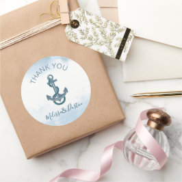 Waterverf Strandanker Nautische Huwelijksgunst Ronde Sticker