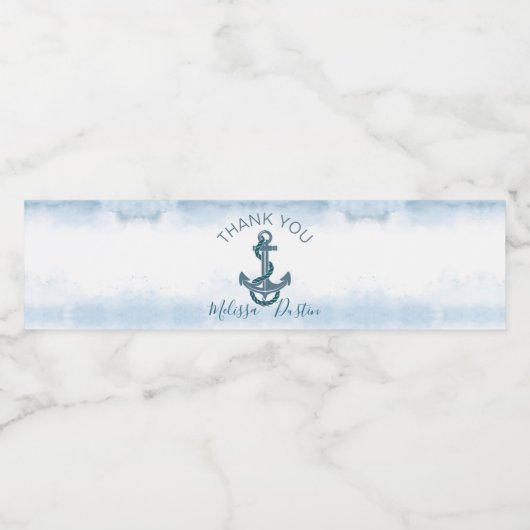 Waterverf Strandanker Nautische Huwelijksgunst Waterfles Etiket (Enkel label)