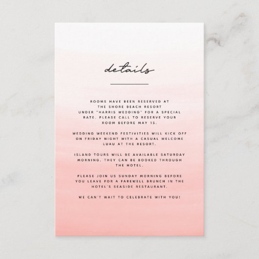 Waterverf strandbestemming bruiloft informatiekaartje (Voorkant)