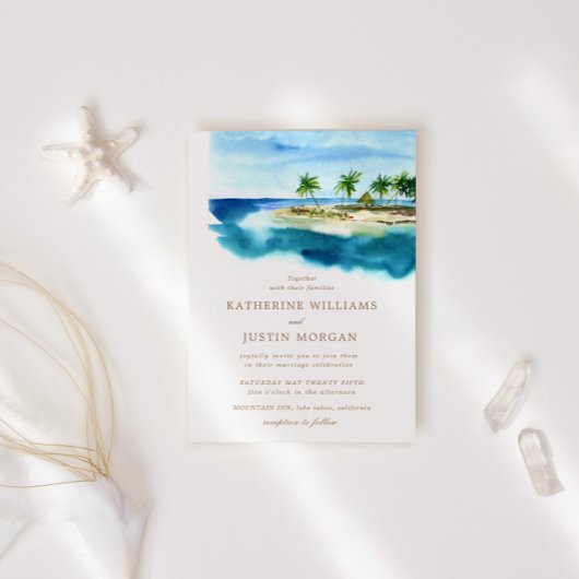 waterverf strandbestemming trouwuitnodiging kaart