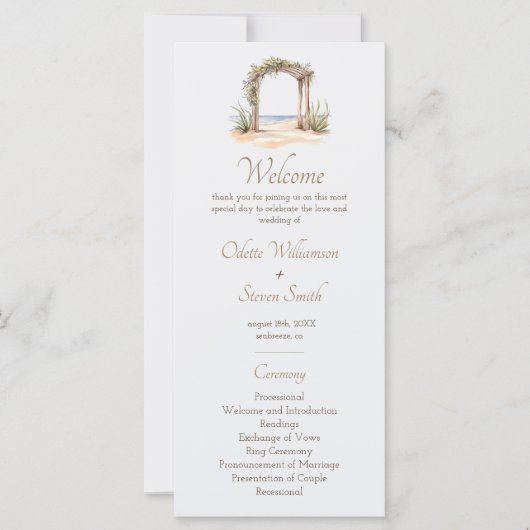 Waterverf strandboog minimalistisch trouwprogramma (Voorkant)