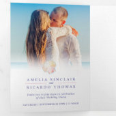 Waterverf strandbruiloft met Shellharart Drieluik Uitnodiging (Binnenzijde eerst)