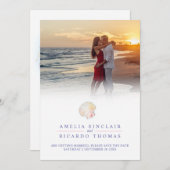 Waterverf strandbruiloft met Shellharart Save The Date (Voorkant / Achterkant)