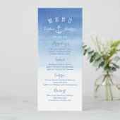 Waterverf strandbruiloft nautical anchor menukaart (Staand voorkant)