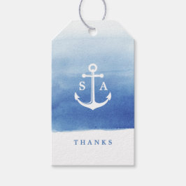 Waterverf strandbruiloft nautical anchor monogram cadeaulabel