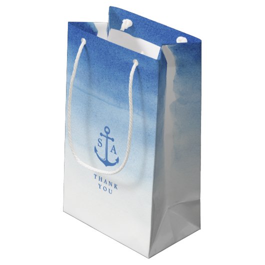 Waterverf strandbruiloft nautical anchor monogram klein cadeauzakje (Achterkant Gekanteld)