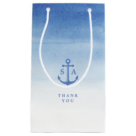 Waterverf strandbruiloft nautical anchor monogram klein cadeauzakje (Voorkant)