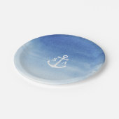 Waterverf strandbruiloft nautical anchor monogram papieren bordje (Gekanteld)