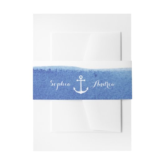 Waterverf strandbruiloft nautical anchor monogram uitnodigingen wikkel (Voorkant Voorbeeld)