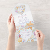 Waterverf strandbruiloft voor seashells all in one uitnodiging (Afscheurbaar)