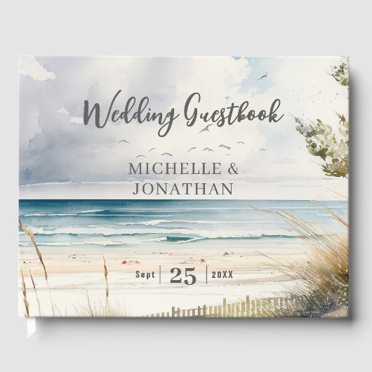 Waterverf stranden kustbestemming huwelijk gastenboek (Voorkant)