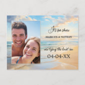 Waterverf Strandfoto QR Save the Date Briefkaart (Voorkant)
