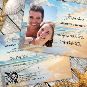 Waterverf Strandfoto QR Save the Date Briefkaart