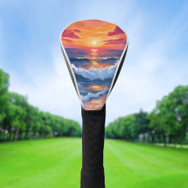 Waterverf Strandgolven Bij Zonsondergang Oceaan Golfheadcover
