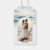 Waterverf Strandgolven Kust Foto Bruiloft Cadeaulabel (Achterkant)