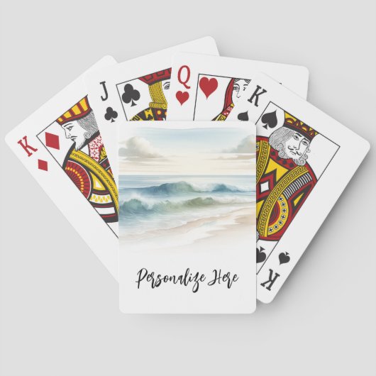 Waterverf Strandgolven Kust Strand Bruiloft Pokerkaarten (Achterkant)