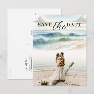 Waterverf Strandgolven Kustlijn Save the Date Aankondigingskaart
