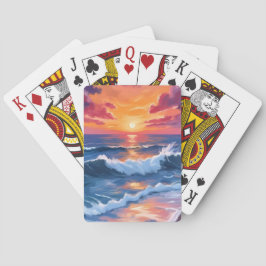 Waterverf Strandgolven Oceaan Zonsondergang Pokerkaarten