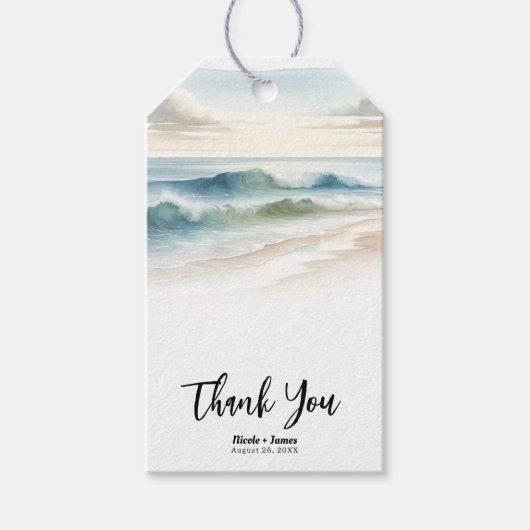 Waterverf Strandgolven Rustieke Kust Bruiloft Cadeaulabel (Voorkant)