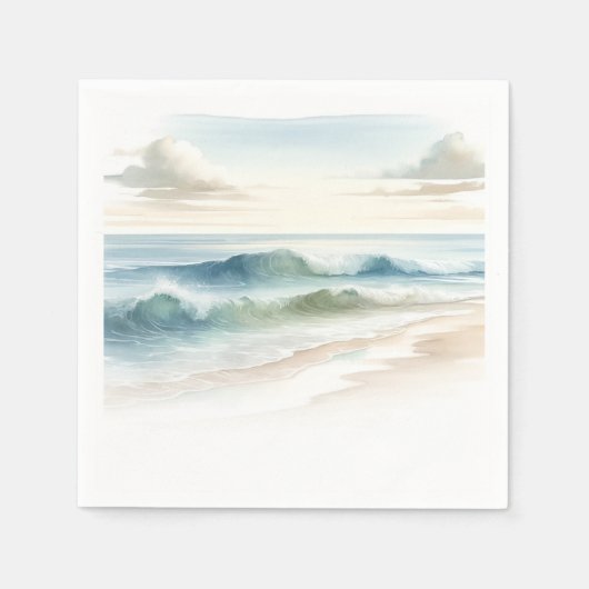 Waterverf Strandgolven Rustieke Kust Bruiloft Servet (Voorkant)