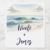 Waterverf Strandgolven Rustieke Kust Bruiloft Wijn Etiket (Enkel label)