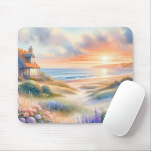 Waterverf Strandhuis Zonsondergang Duinen Muismat