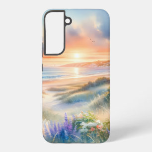 Waterverf Strandhuis Zonsondergang Duinen Samsung Galaxy Hoesje