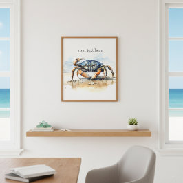 Waterverf Strandkrab, op maat Canvas Afdruk