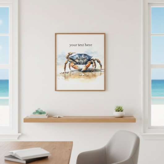 Waterverf Strandkrab, op maat Canvas Afdruk