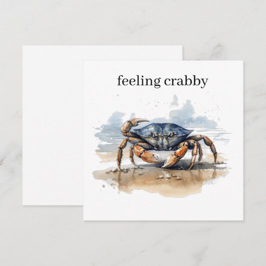 Waterverf Strandkrab, op maat Kaart (Voorkant / Achterkant)
