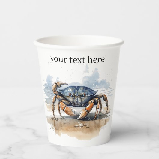 Waterverf Strandkrab, op maat Papieren Bekers (Voorkant)