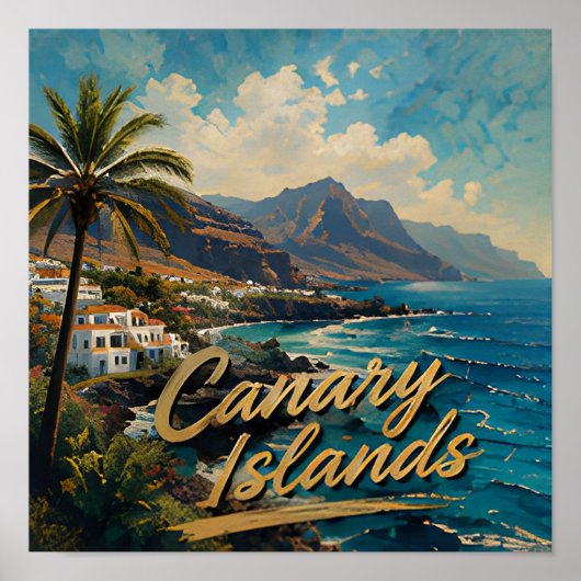 Waterverf Strandlandschap Canarische Eilanden Poster (Voorkant)