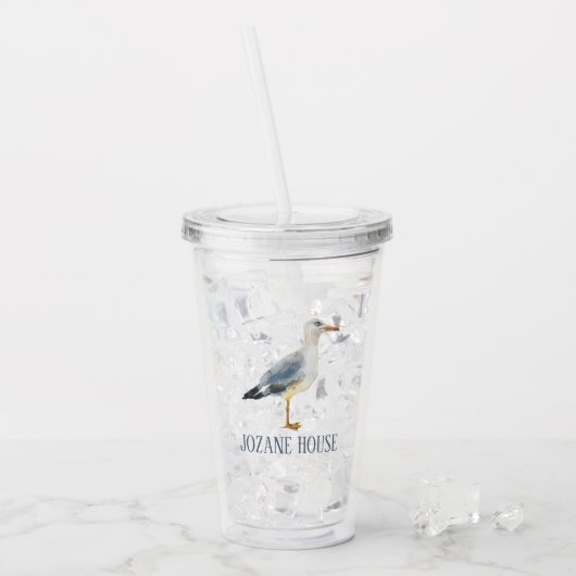 Waterverf Strandmeeuw Persoonlijk Acryl Drinkbeker (Voorkant ijs)