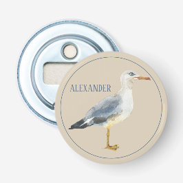 Waterverf Strandmeeuw Persoonlijk Button Flesopener