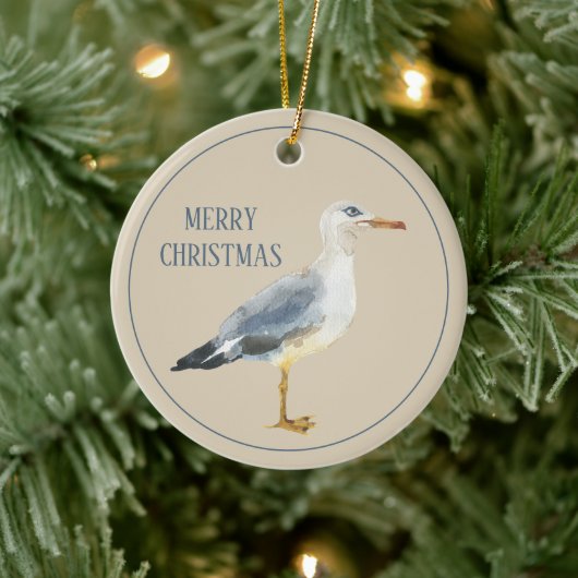 Waterverf Strandmeeuw Persoonlijk Keramisch Ornament (Boom)