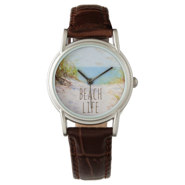 Waterverf Strandpad bij het Strandleven Horloge (Voorkant)