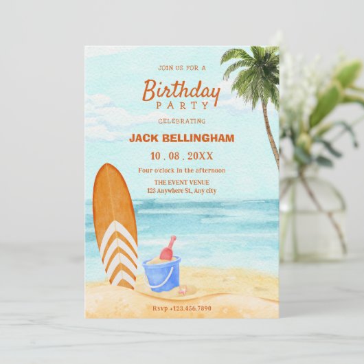 Waterverf strandparadijs jarig kaart (Staand voorkant)