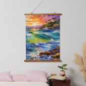 Waterverf strandscène hangend wandkleed (Slaapkamer)