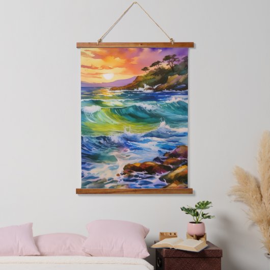 Waterverf strandscène hangend wandkleed (Slaapkamer)