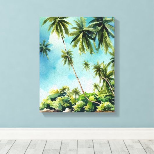 Waterverf strandscène met palmbomen canvas afdruk (Insitu (Houten vloer))