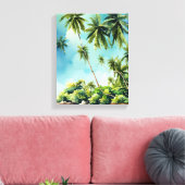 Waterverf strandscène met palmbomen canvas afdruk (Insitu (Woonkamer))