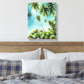 Waterverf strandscène met palmbomen canvas afdruk (Insitu (Slaapkamer))