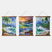 Waterverf strandscènes hangend wandkleed (Driedubbel)